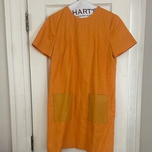Orange Short Sleeve Shift Dress with Pockets